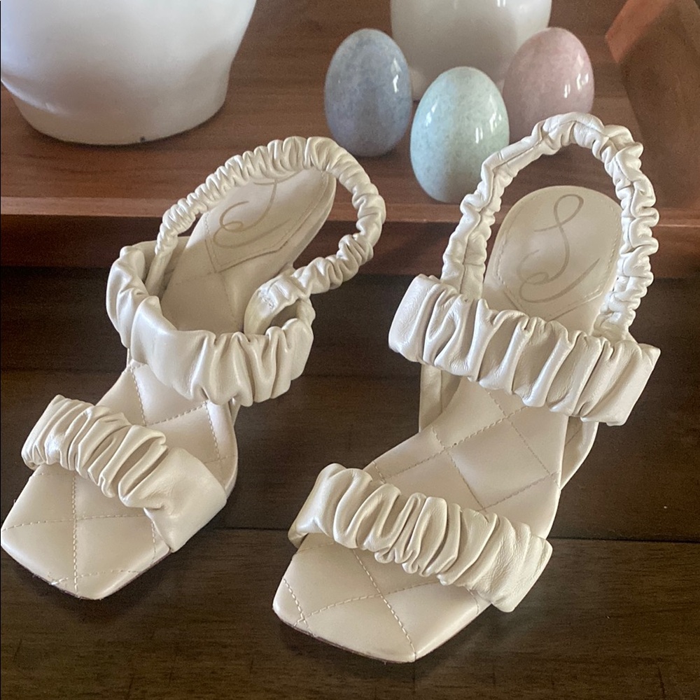 Sam Edelman Cream Ruched Sandals with Square Toe
